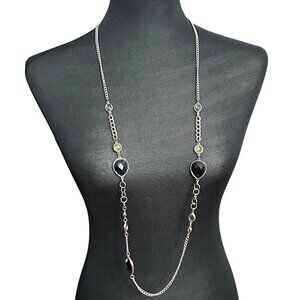 Chico's Necklace Jewelry Statement 42" Adjustable Long Silver Tone Blue Yellow